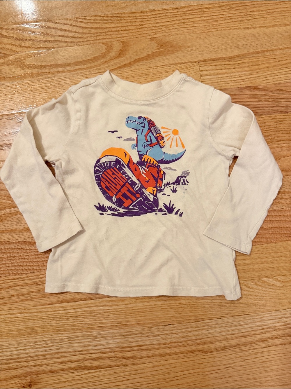 Cream Long Sleeve Dinosaur Graphic Tee